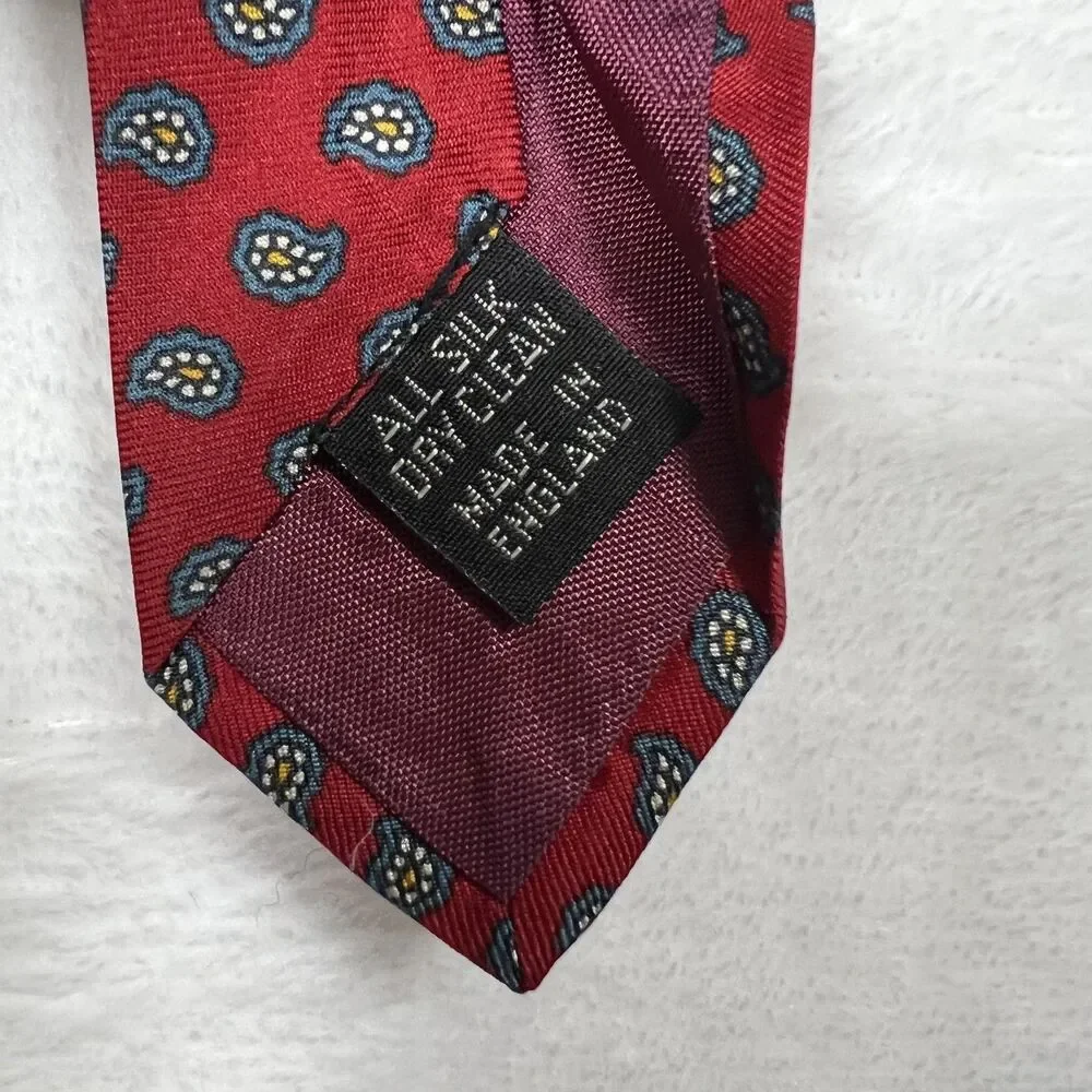 Bigsby & Kruthers Mens Silk Necktie Red Blue Foulard Made in England Tie